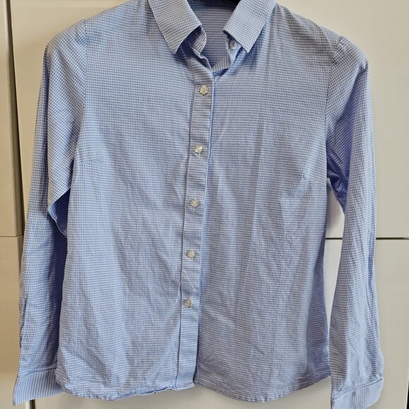 Girls Long Sleeve Oxford  Gingham with Floral Buttons - Picture 2 of 10